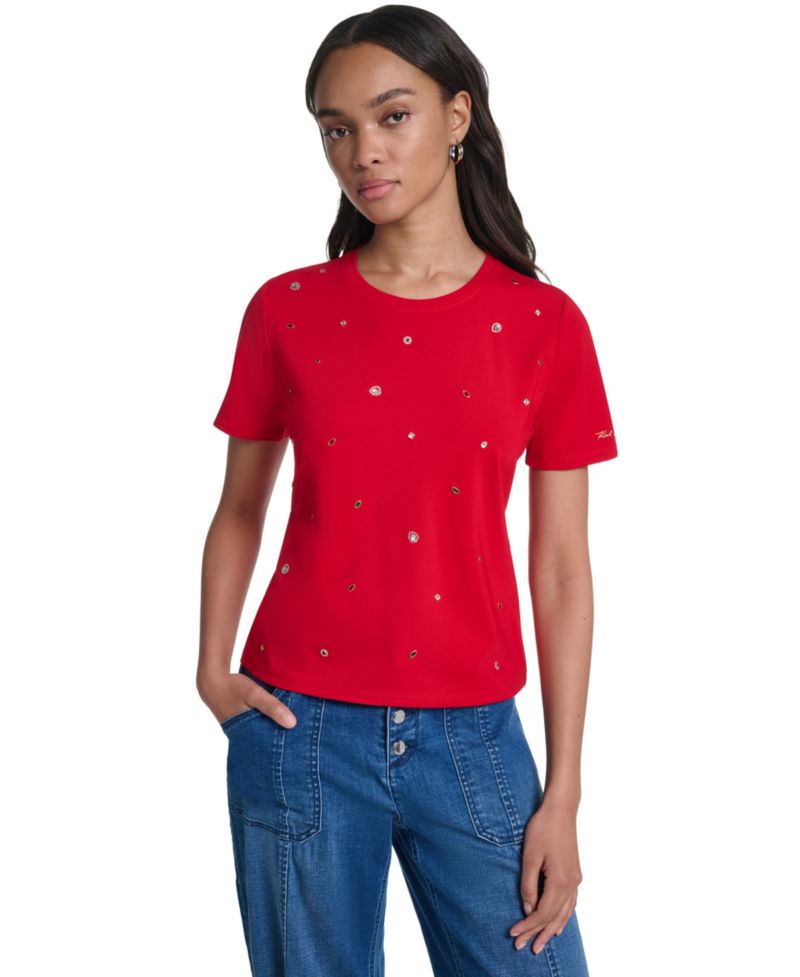 Women's Crewneck Gem-Embellished Short-Sleeve T-Shirt