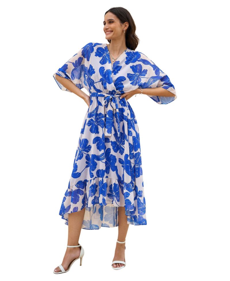 Women's Midi Dip Hem Wrap Dress