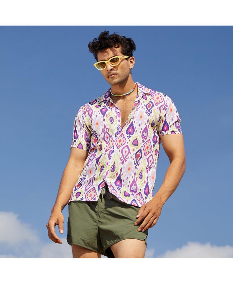 Men's Lavender & Pear Yellow Ethnic Shirt