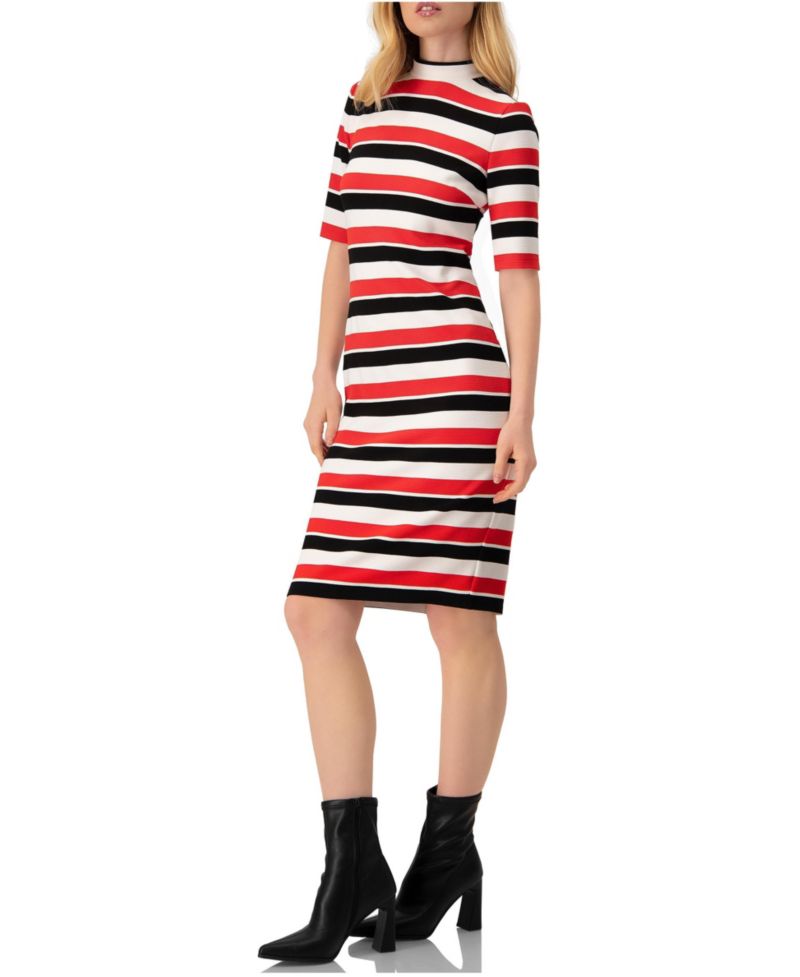 Women's Striped Fitted Midi Dress