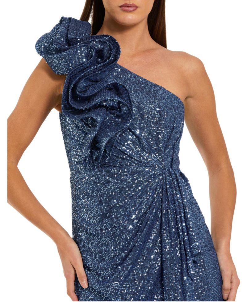 Women's One Shoulder Sequin Ruffle Detail Gown