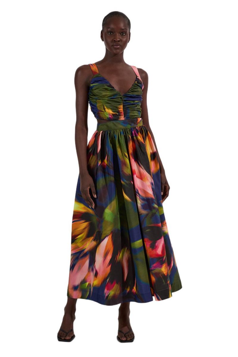 Women's Blurred Floral Taffeta Maxi Dress