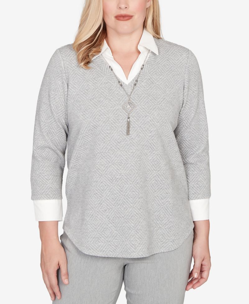 Stockbridge Diamond Jacquard Two In One Top with Necklace