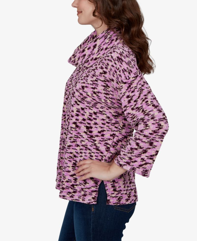 Petite Spacedye Cowl Neck 3/4-Sleeve Top