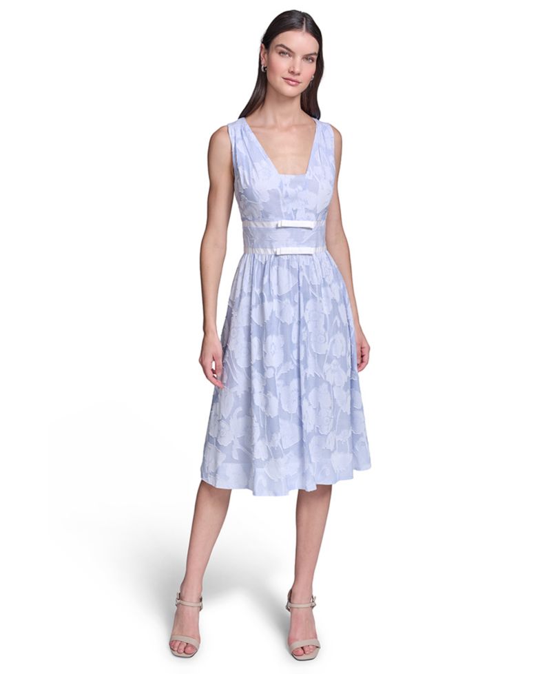 Women's Floral Burnout Cotton Midi with White Piping Dress