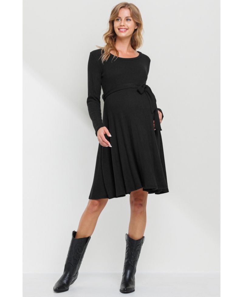 Women's Rib Knit Empire Waist Long Sleeve Knee-Length Dress