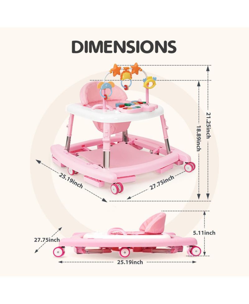 5-in-1 baby walker with adjustable height, activity panel and foldable design