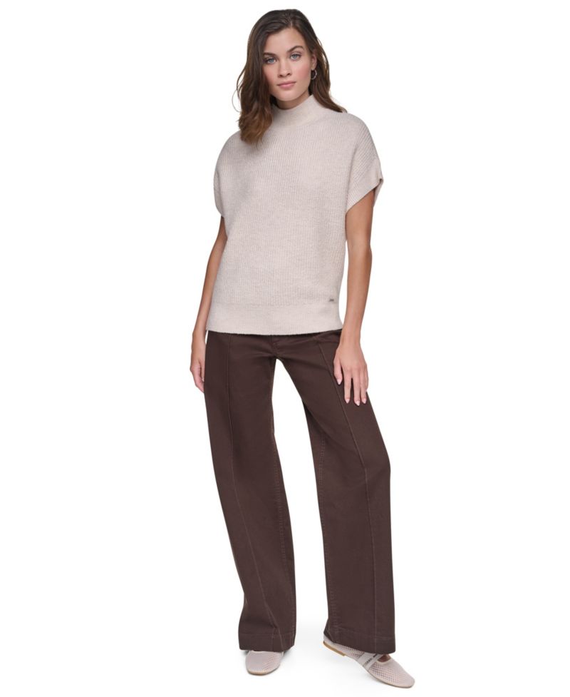Women's Sleeveless Mock Neck Extended-Shoulder Sweater