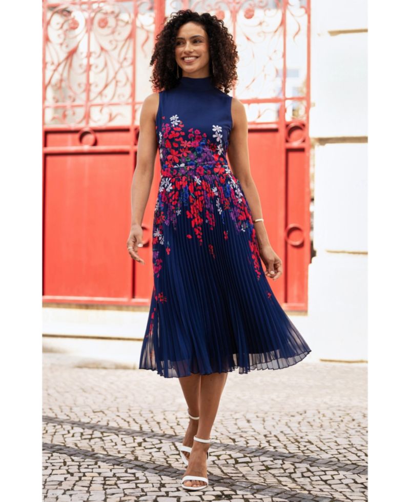 Women's Printed Pleated Midi Dress