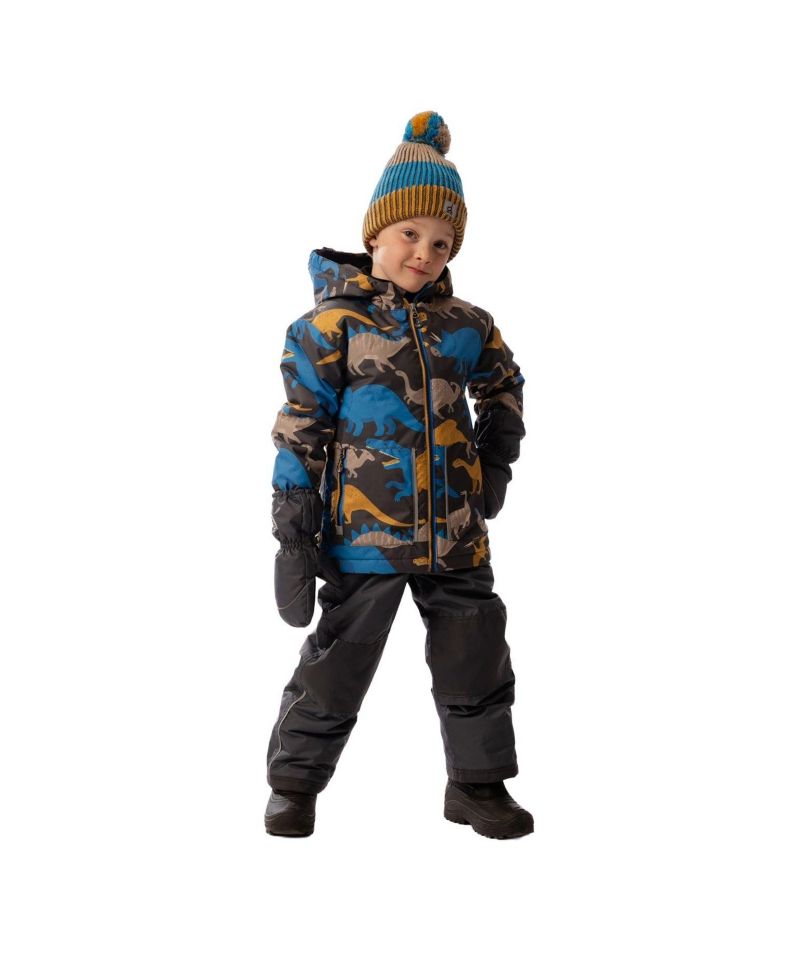Little and Big Boy 6- 14 Light Weight Two Piece Chill Snowsuit Grey and Blue Dinosaur Print