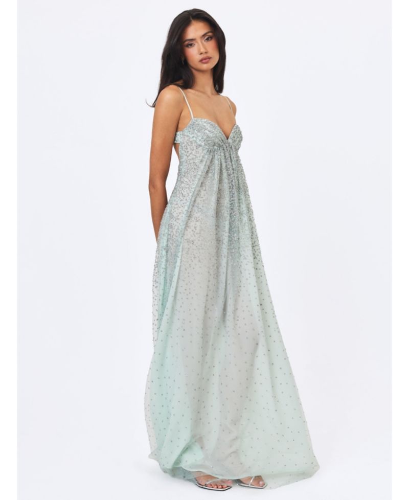 Women's Wallie Backless Sweetheart Rhinestone-Embellished Mesh Gown
