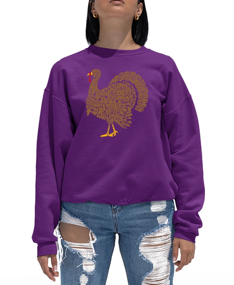 Women's Thanksgiving Turkey Word Art Crewneck Sweatshirt