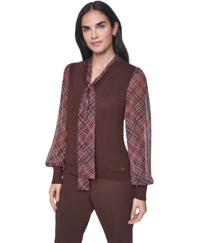 Women's V-Neck Tie-Neck Sweater