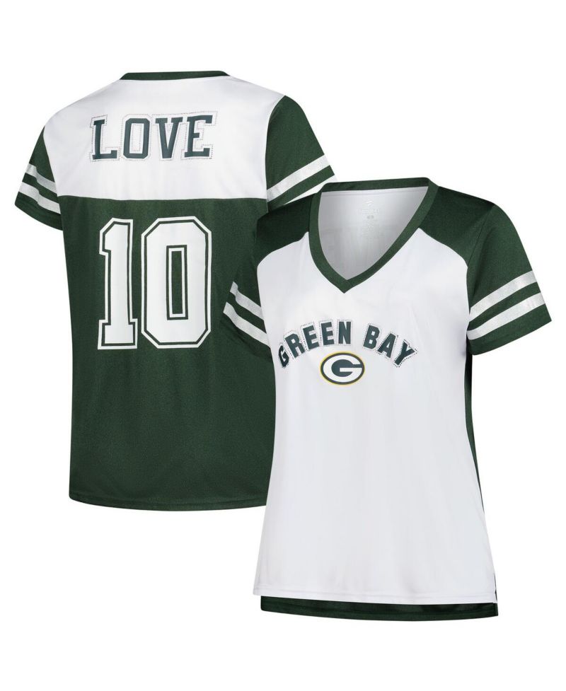 Women's Love White Green Bay Packers Plus Size Bling Raglan V-Neck T-Shirt