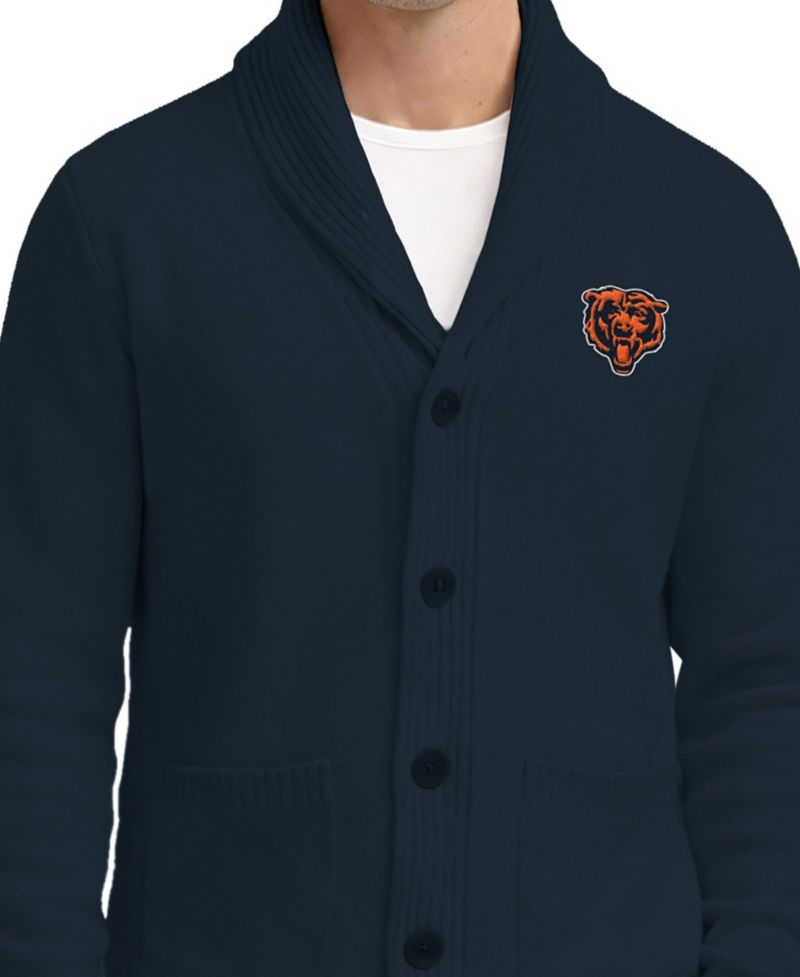 Men's Navy Chicago Bears Shawl Collar Heavy Knit Cardigan Sweater