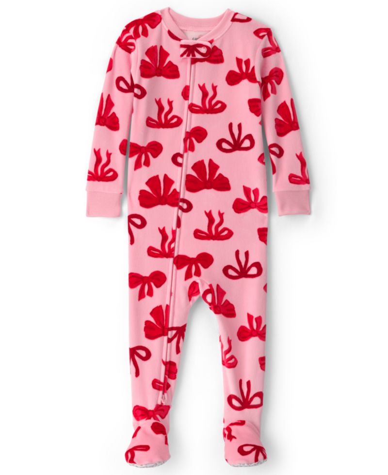 Baby Girls' Bears & Bows 2-Way Zipper Snug Fit DreamPlush Footed Pajamas