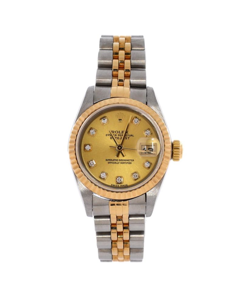 Oyster Perpetual Datejust Automatic Watch in Stainless Steel and Gold with Diamond Markers 26mm