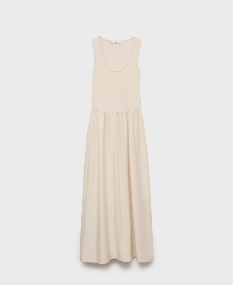Women's Combined Fabric Flared Dress