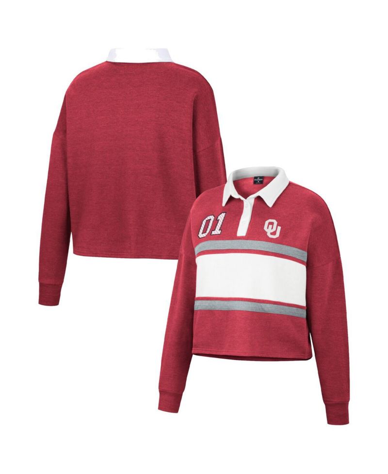 Women's Crimson Oklahoma Sooners I Love My Job Rugby Long Sleeve Shirt