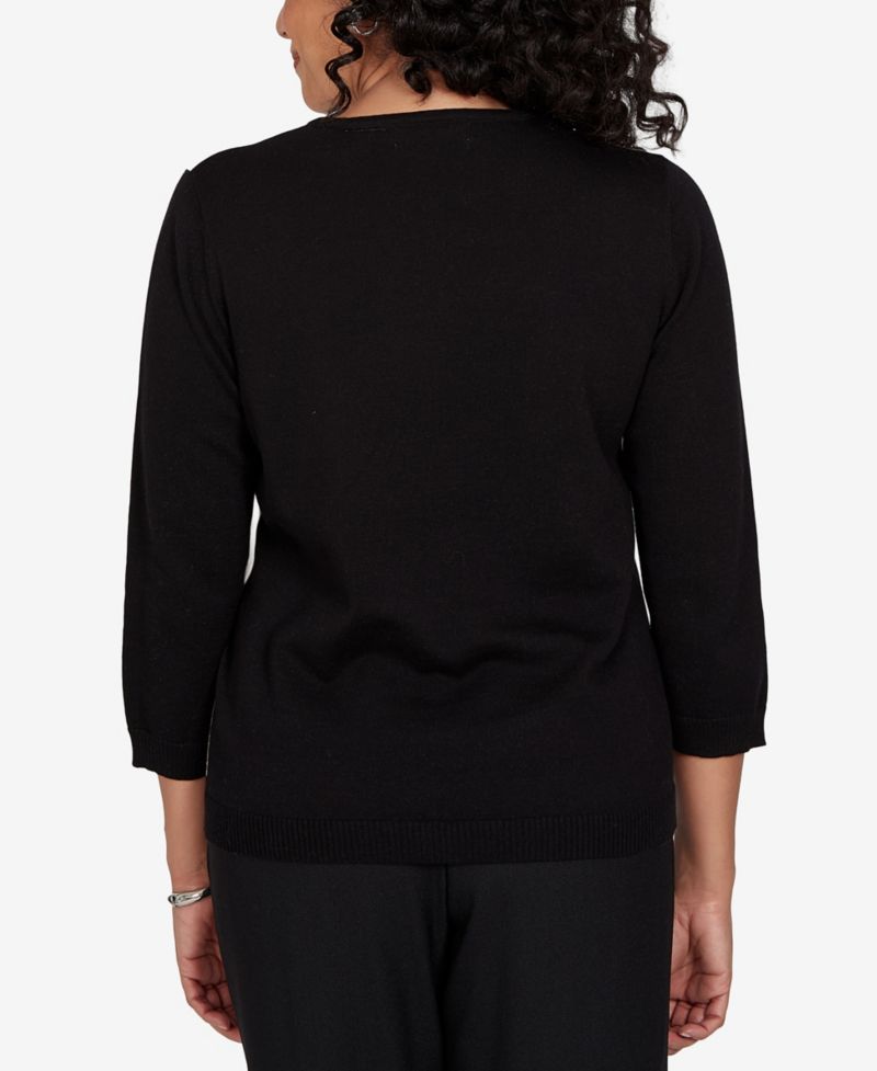 Petite Classic Argyle Beaded 3/4-Sleeve Sweater