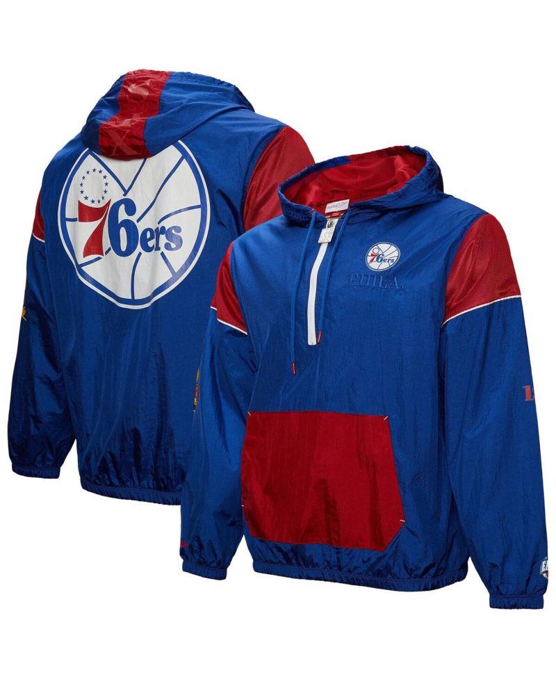 Men's and Women's Royal Philadelphia 76ers Hardwood Classics Team OG 3.0 Anorak Half-Zip Windbreaker Jacket