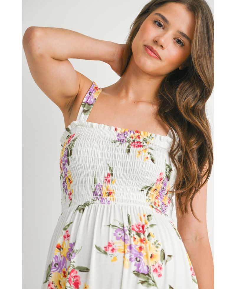 Women's Floral Sleeveless Smocked Empire Waist Dress