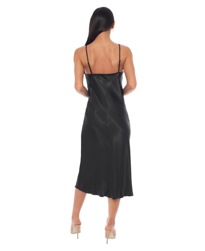 Women's Satin Slip Midi Dress with Lace Insert
