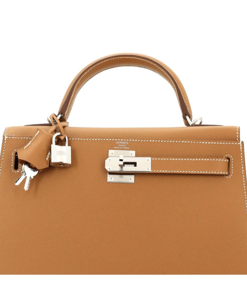 Kelly 28 Handbag Brown Epsom with Palladium Hardware