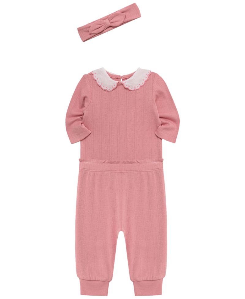 Baby Girls' Rose Long-Sleeve Bodysuit, Pants and Headband, 3-Piece Set