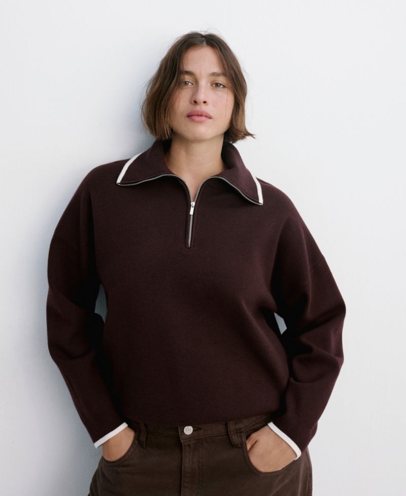 Women's Contrast-Stripe Polo-Collar Sweater