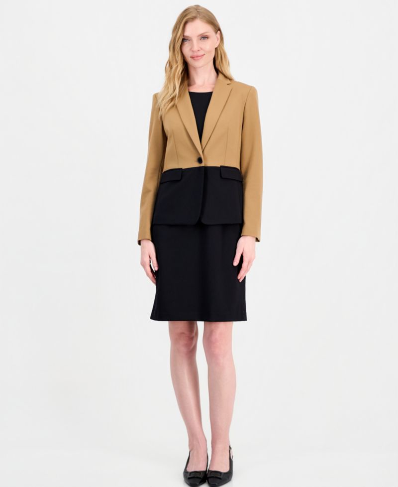 Women's Colorblock One-Button Peplum Jacket and Dress, 2-Piece Set