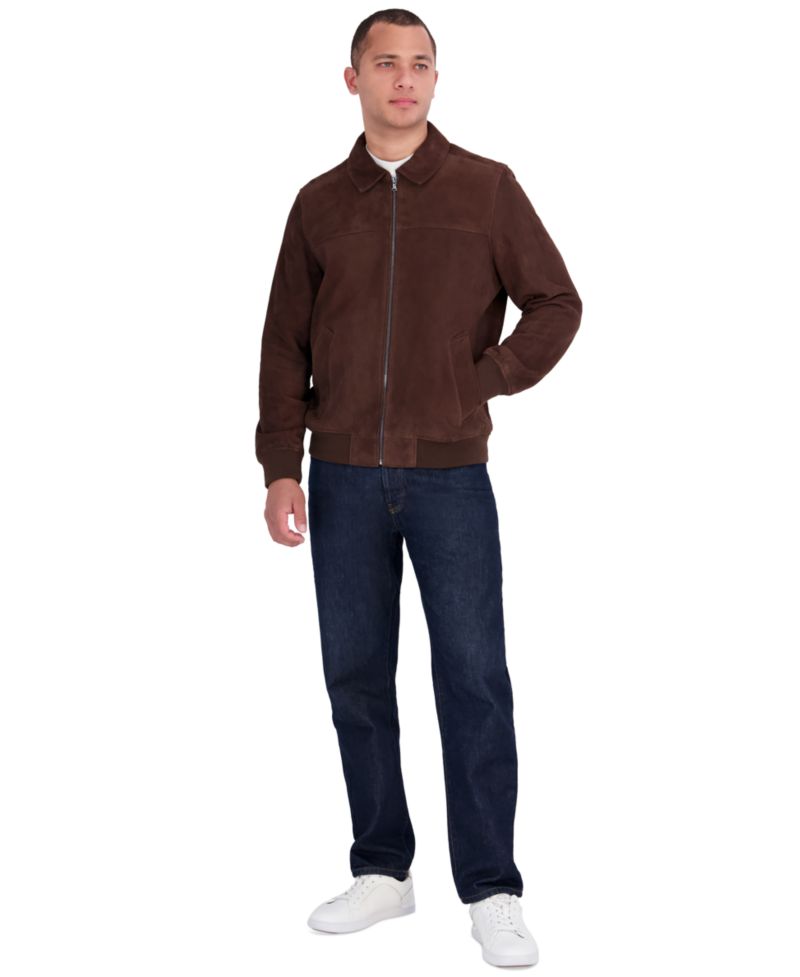 Men's Genuine Suede Shirt-Collar Bomber Jacket