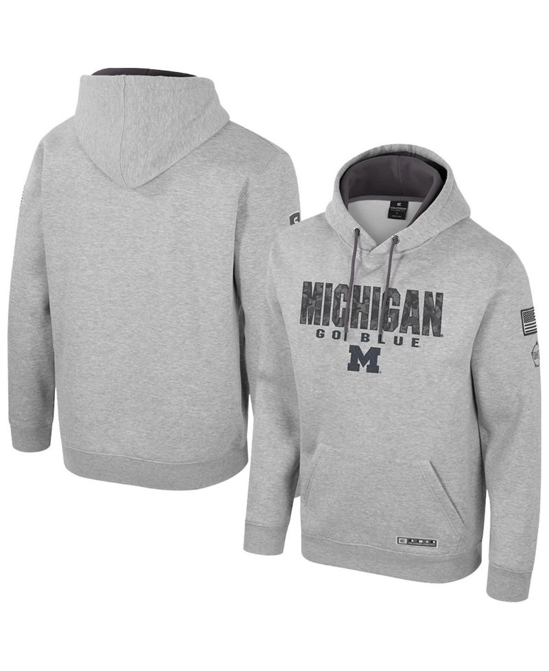 Men's Heather Gray Michigan Wolverines Oorah OHT Military Appreciation Pullover Hoodie