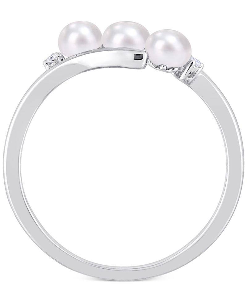 Cultured Freshwater Pearl (3-1/2-4mm) & Diamond Accent Bypass Ring in Sterling Silver