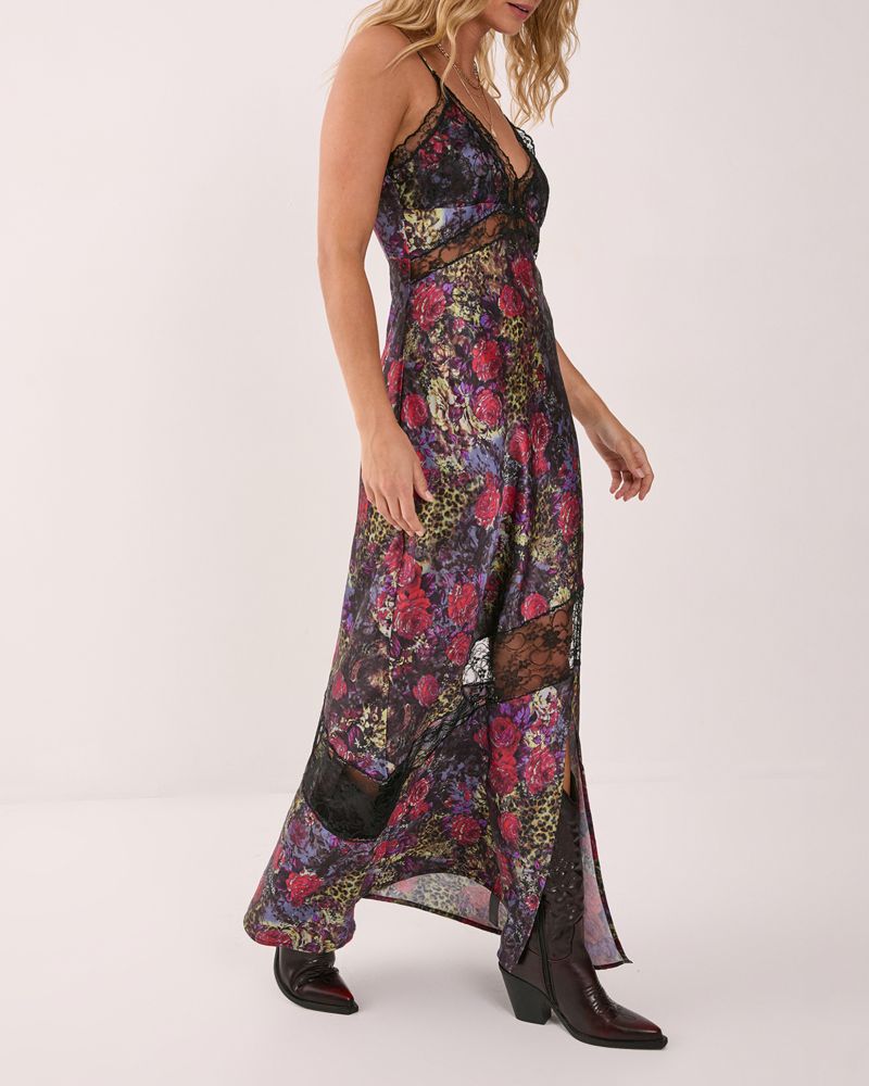 Women's Satin Lace Maxi Slip Dress