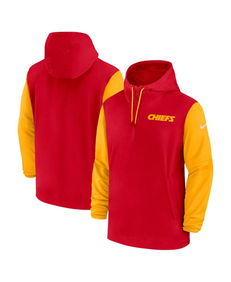 Men's Red/Gold Kansas City Chiefs 2024/25 Sideline Pre-Game Player 1/2-Zip Hoodie Jacket