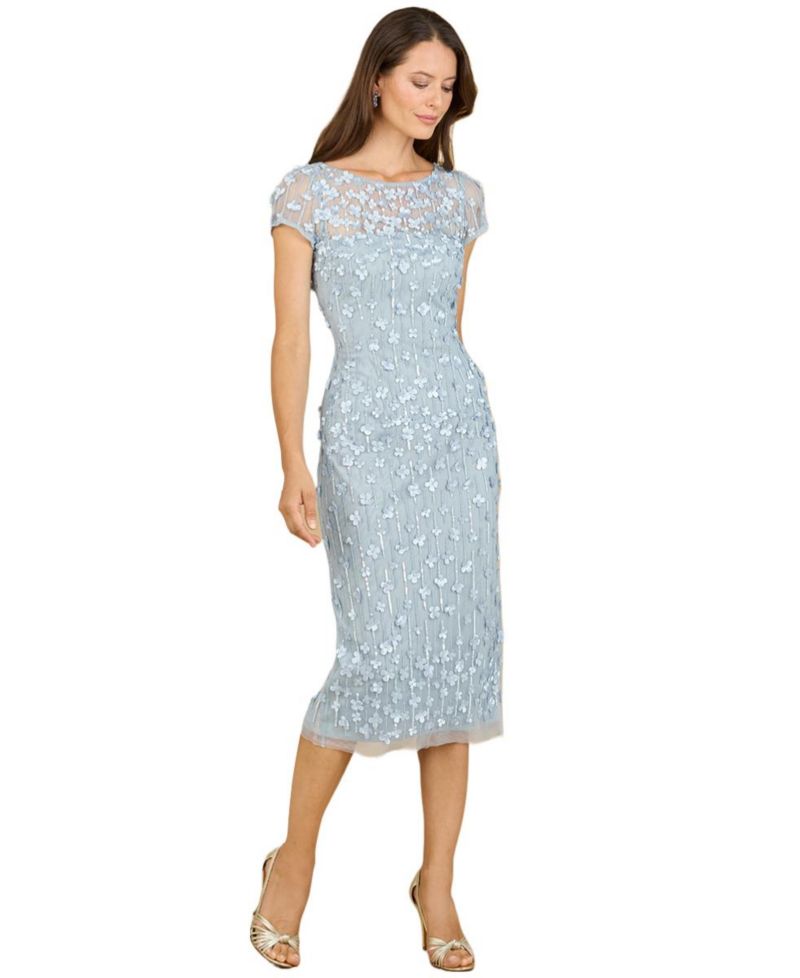 Women's 3D Applique Midi Dress with Cap Sleeves