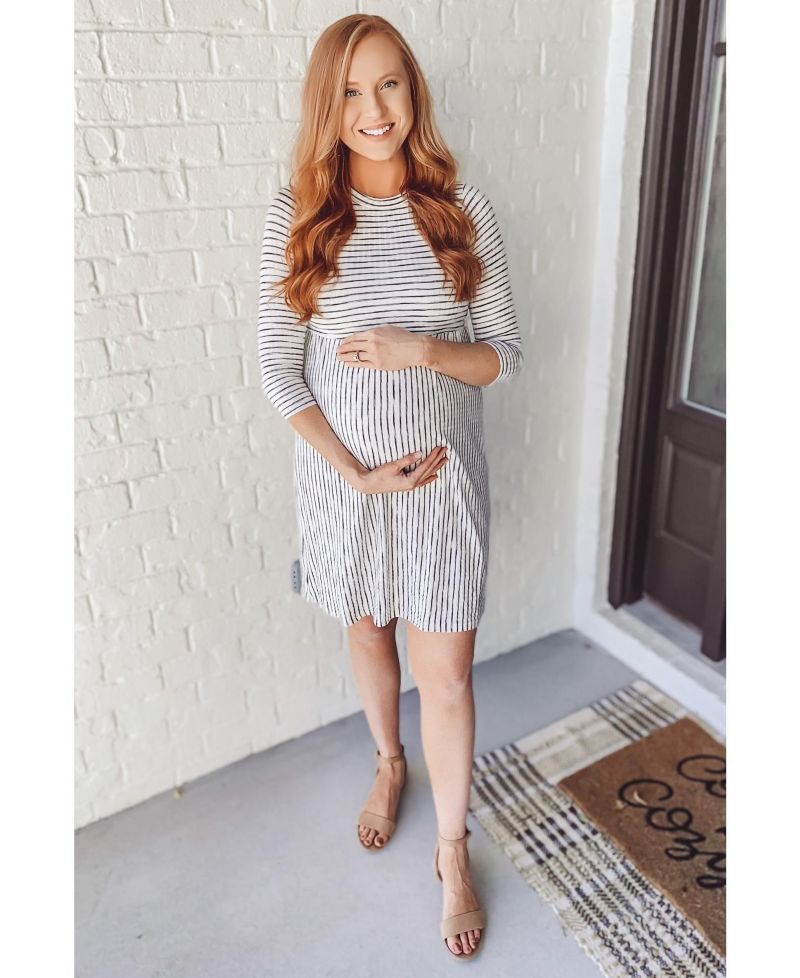 Women's Ivory Ribbed Striped Midi Dress