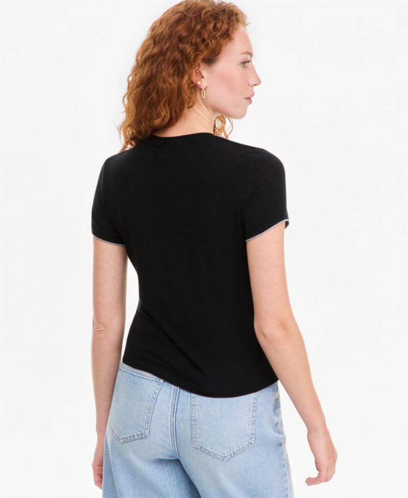 Plus Size Piped Tissue Jersey Layering Crewneck T-Shirt