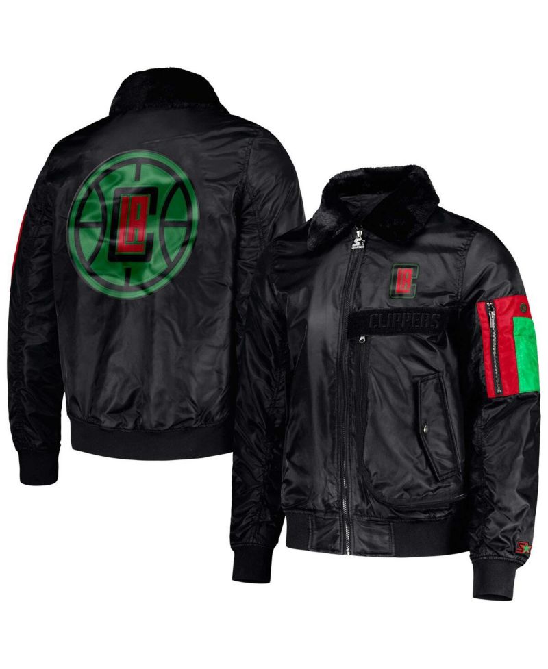 Men's x Ty Mopkins Black LA Clippers Black History Month Satin Full-Zip Jacket