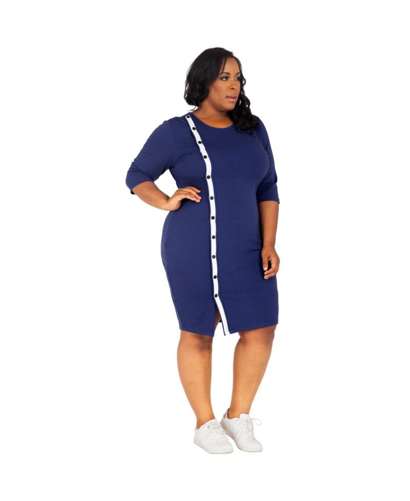Plus Size Snap-Button Knee-Length Sheath Dress
