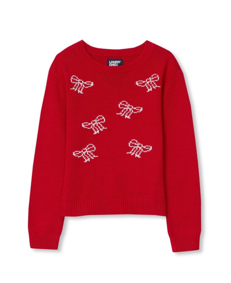 Girls' 4-16 Long-Sleeve Intarsia Graphic Crewneck Sweater