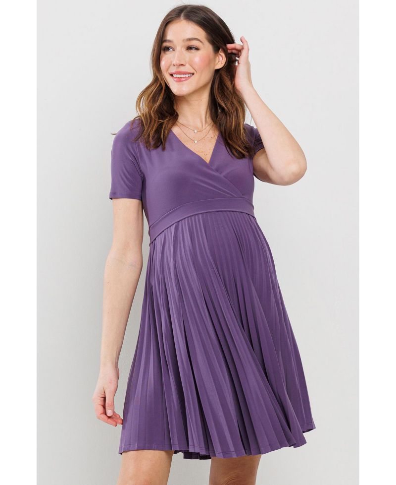 Women's A-Line Pleated V-Neck Nursing Dress