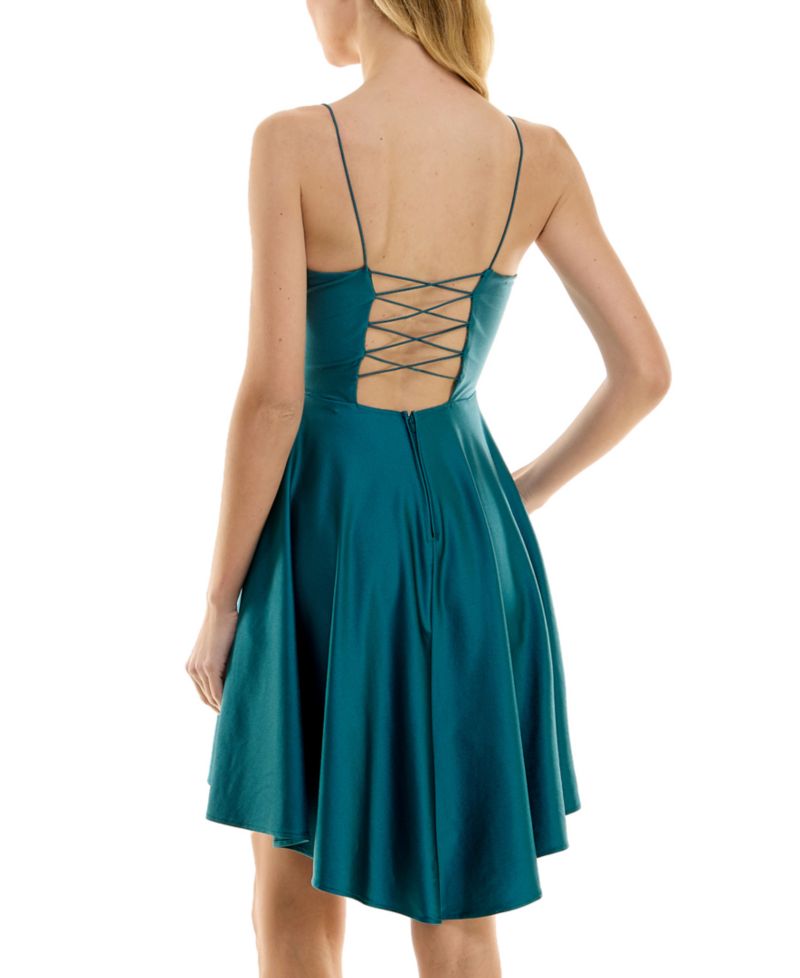 Juniors' Plunge-Neck Lace-Up Skater Dress