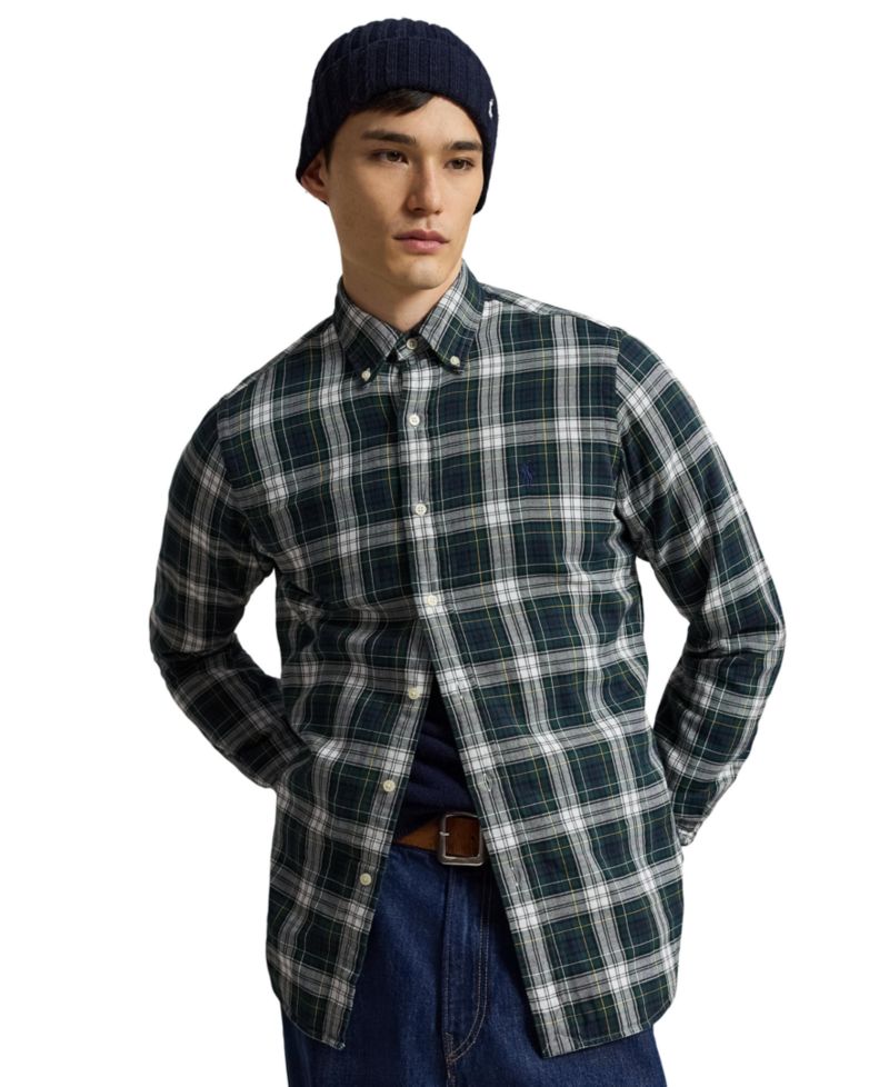 Men's Double-Face Oxford Plaid Classic-Fit Shirt