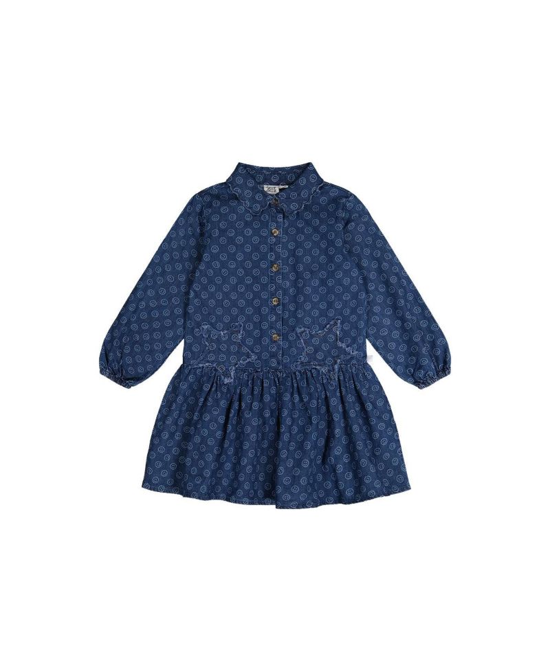 Little and Big Girl 6-14Y Shirt Dress Smiley Print