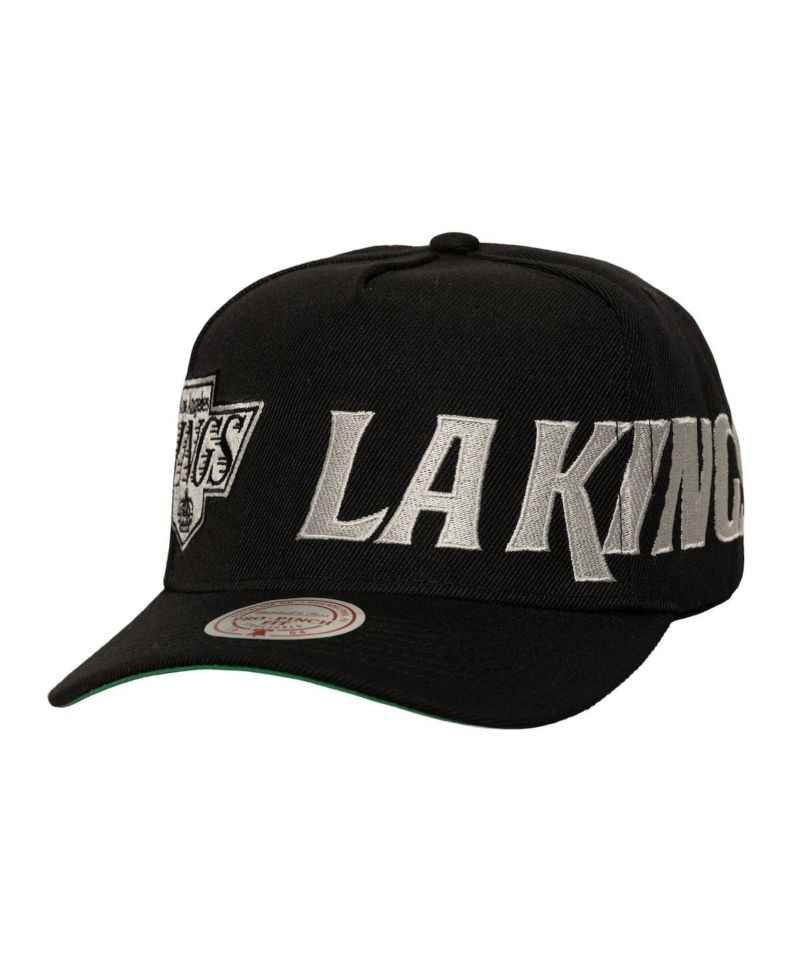 Men's Black Los Angeles Kings Busted Logo Wordmark Wrap-Around Pro Pinch Adjustable Hat