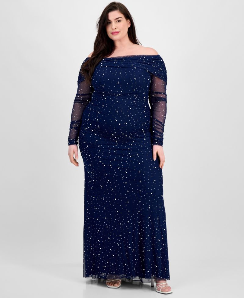 Trendy Plus Size Off-The-Shoulder Pearl Gown