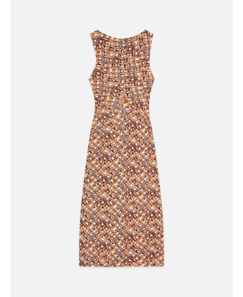 Women's Dresses Printed Textured Midi Dress, Tiles Flower Doeskin, Medium