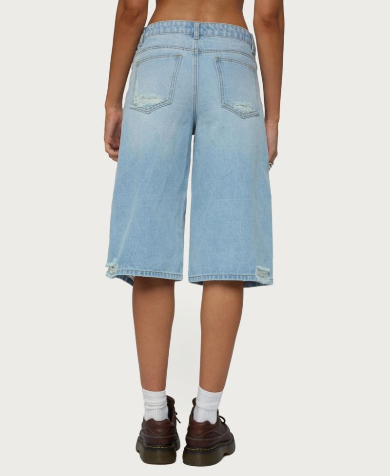 Women's Low-Rise Distressed Denim Bermuda Shorts, 16" Inseam